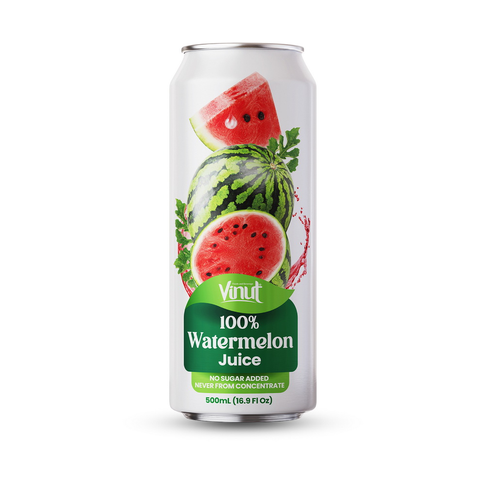 019_100-Watermelon-Can-500ml-1.jpg Vinut عصير البطيخ 100%، بدون سكر مضاف، غير مُصنَّع من مركز، علبة سليم 16.9 fl oz 500 mL - الصورة 1