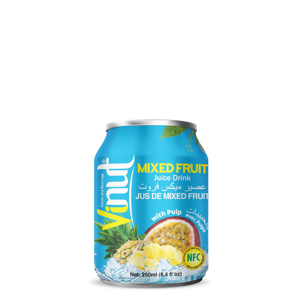 034_Mixed-Fruit-Can-250ml-Short-1-1.jpg VINUT مشروب عصير فواكه مشكلة مع اللب، علبة 8.4 fl oz (250 mL) - الصورة 1