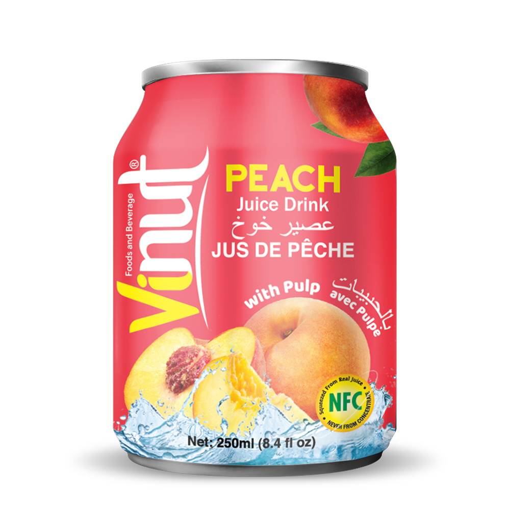 036_Peach-Can-250ml-Short-1-1.jpg VINUT مشروب عصير الخوخ مع اللب، علبة 8.4 fl oz (250 mL) - الصورة 1
