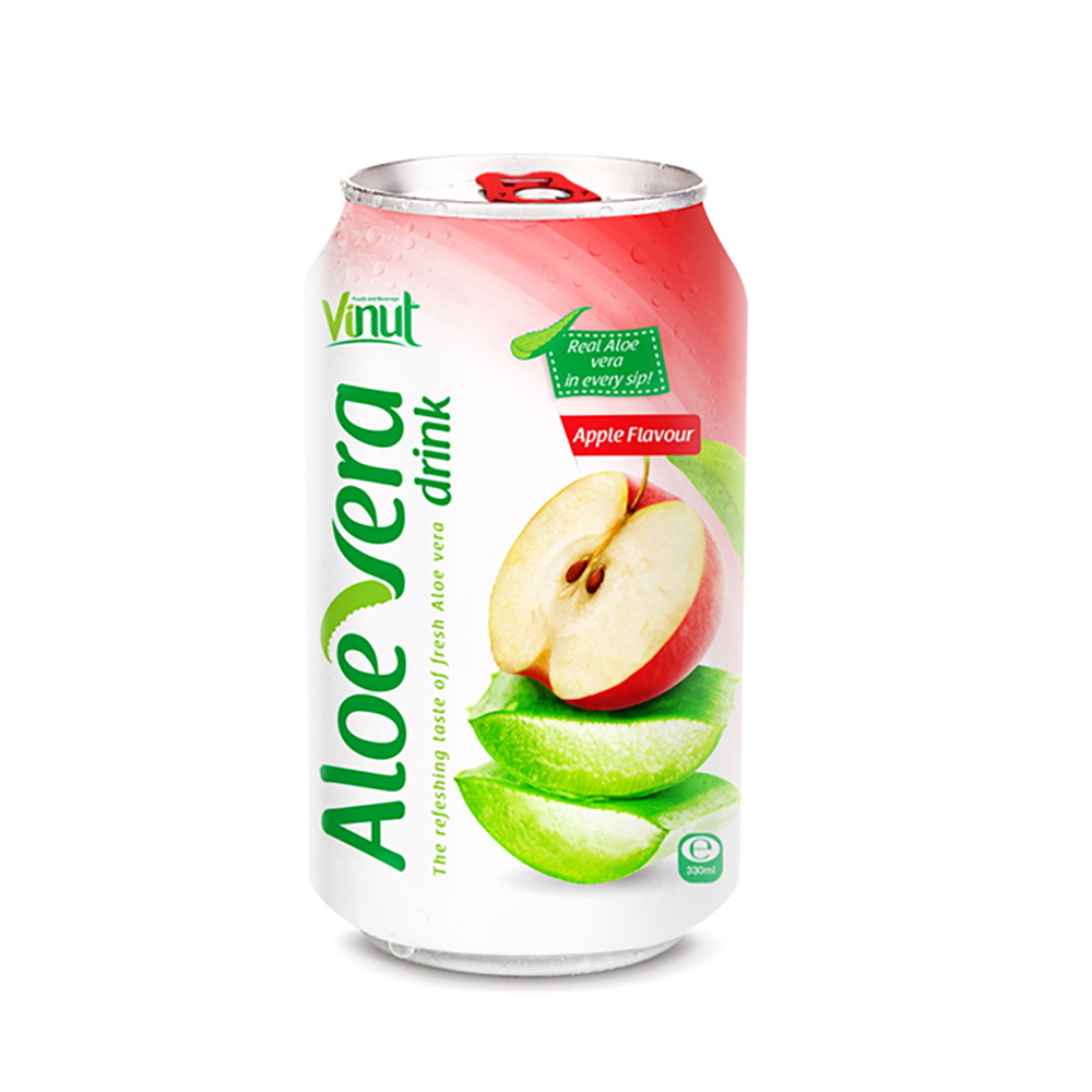 076_Apple-Aloe-Vera-Can-330ml-1-1.jpg Vinut مشروب الألوفيرا بنكهة التفاح، علبة 11.2 fl oz (330 mL) مصنوع من الألوفيرا الحقيقية - الصورة 1