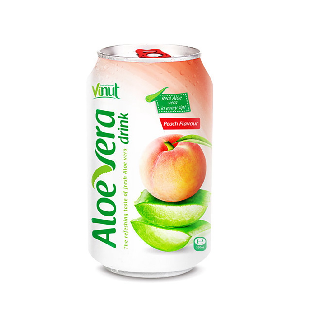 080_Peach-Aloe-Vera-Can-330ml-1-1.jpg Vinut مشروب الألوفيرا بنكهة الخوخ، علبة 11.2 fl oz (330 mL) مصنوع من الألوفيرا الحقيقية - الصورة 1