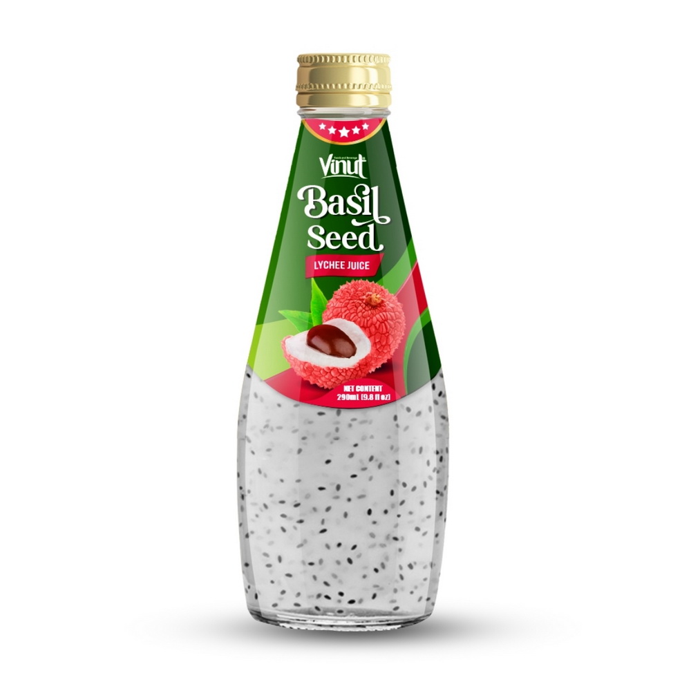 092_Lychee-Basil-Seed-Glass-Bottle-290ml-1-1.jpg Vinut مشروب عصير الليتشي مع بذور الريحان، زجاجة زجاجية سعة 9.8 fl oz (290 mL) - الصورة 1