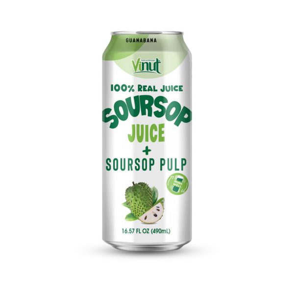 Vinut عصير السورسوب الحقيقي 100% مع لب السورسوب، علبة سليم 16.57 fl oz 490 mL