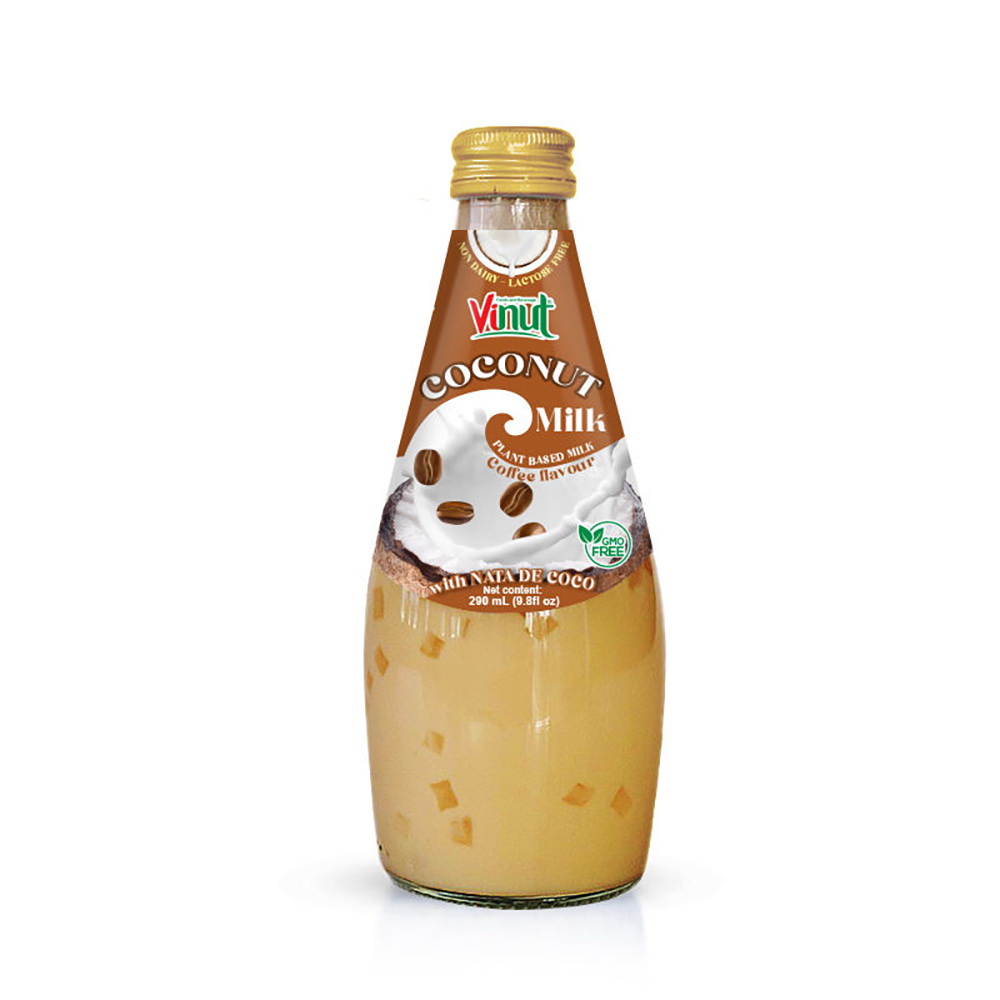 108_Coffee-Coconut-Milk-Glass-Bottle-290ml-1-1.jpg Vinut مشروب حليب جوز الهند بنكهة القهوة، حليب نباتي مع ناتا دي كوكو، غير ألباني وخالٍ من اللاكتوز وخالٍ من التعديل الوراثي، زجاجة زجاجية سعة 9.8 fl oz (290 mL) - الصورة 1