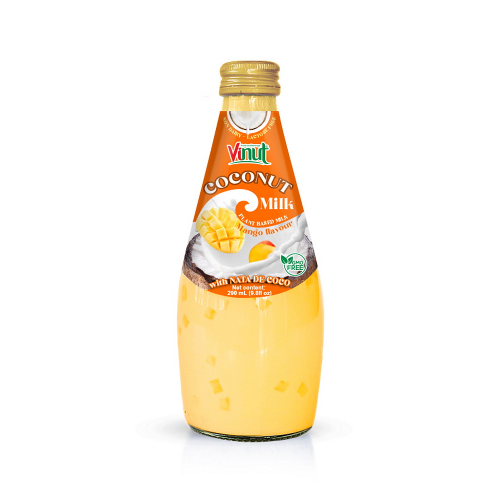 109_Mango-Coconut-Milk-Glass-Bottle-290ml-1-1-1.jpg Vinut مشروب حليب جوز الهند بنكهة المانجو، حليب نباتي مع ناتا دي كوكو، غير ألباني وخالٍ من اللاكتوز وخالٍ من التعديل الوراثي، زجاجة زجاجية سعة 9.8 fl oz (290 mL) - الصورة 1