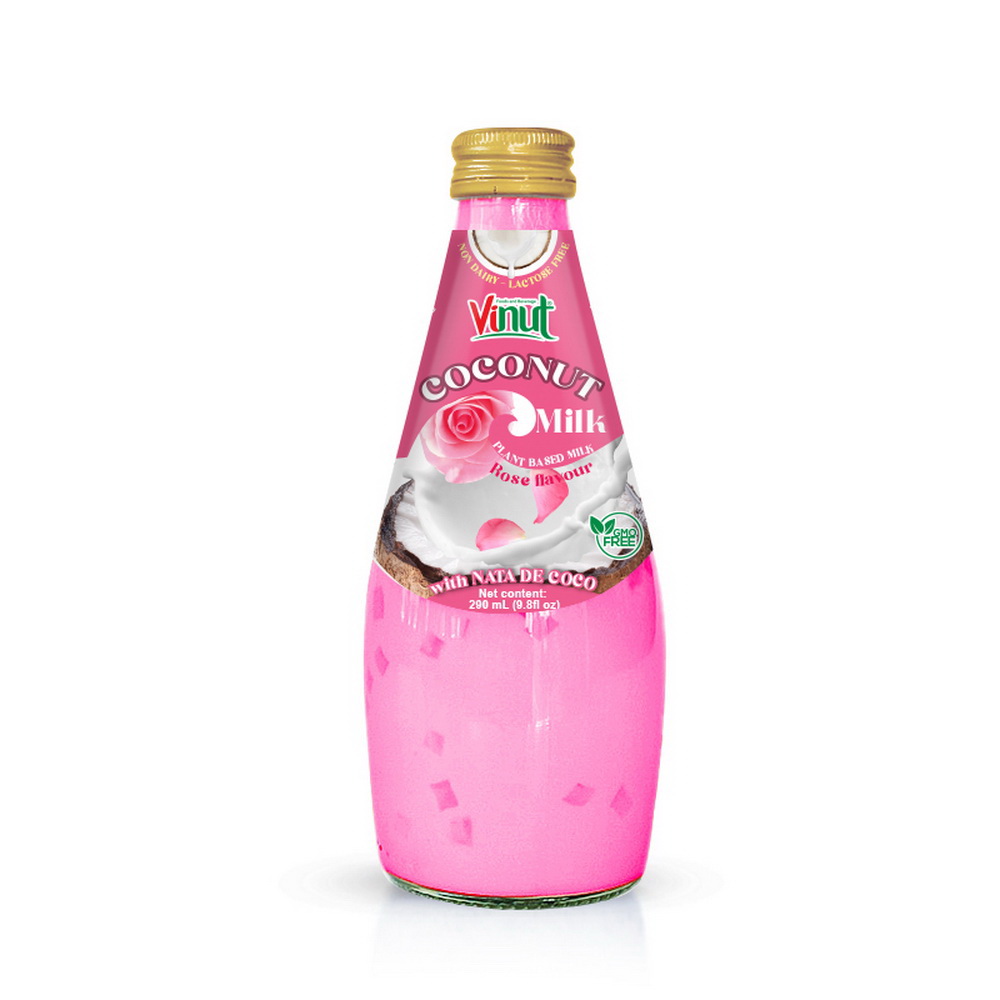 112_Rose-Coconut-Milk-Glass-Bottle-290ml-1-1-1.jpg Vinut مشروب حليب جوز الهند بنكهة الورد، حليب نباتي مع ناتا دي كوكو، غير ألباني وخالٍ من اللاكتوز وخالٍ من التعديل الوراثي، زجاجة زجاجية سعة 9.8 fl oz (290 mL) - الصورة 1