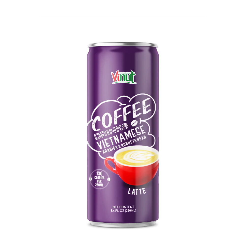 125_Latte-Coffee-Can-250ml-1-1.jpg Vinut مشروب قهوة لاتيه فيتنامي من حبوب أرابيكا وروبوستا، 130 سعرة حرارية، علبة سليم 8.4 fl oz (250 mL) - الصورة 1