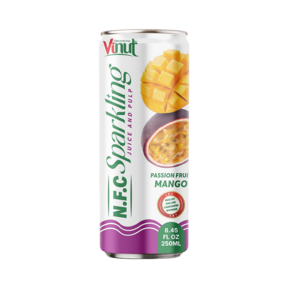 145_Passion-Fruit-Mango-NFC-Sparkling-Can-250ml-1-1.jpg Vinut مشروب عصير الباشن فروت والمانجو الفوّار NFC مع اللب، علبة سليم 8.45 fl oz 250 mL - الصورة 1