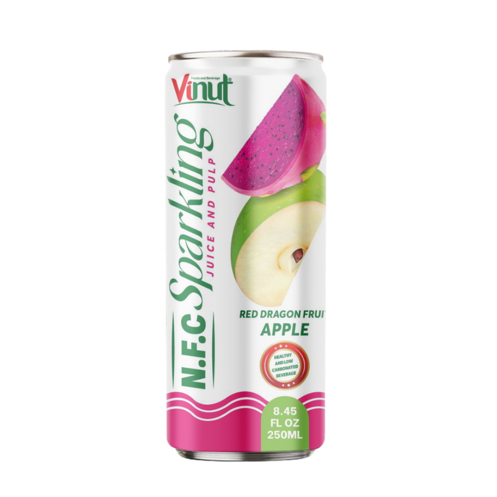 146_Red-Dragon-Apple-NFC-Sparkling-250ml-1-1.jpg Vinut مشروب عصير فاكهة التنين الحمراء والتفاح الفوّار NFC مع اللب، مشروب صحي منخفض الغازية، علبة سليم 8.45 fl oz (250 mL) - الصورة 1