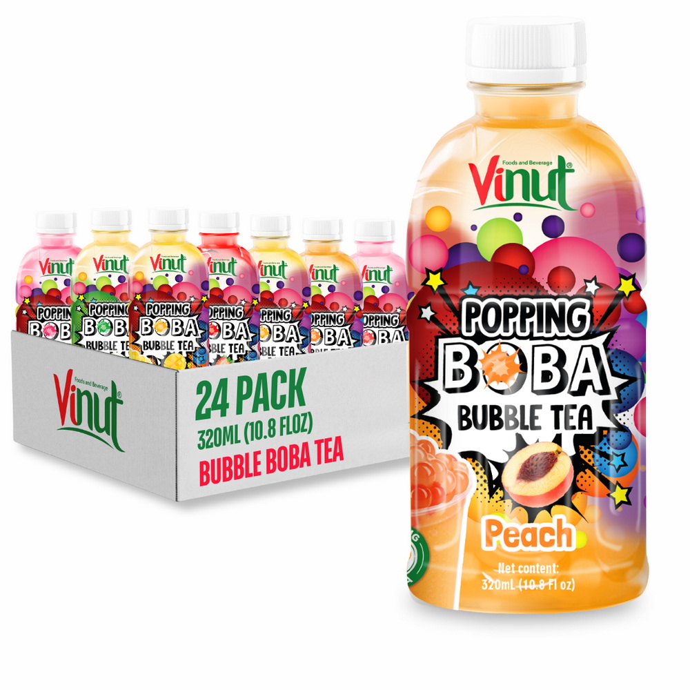 155_peach_boba_tea-1-1.jpg Vinut مشروب شاي فقاعات بوبينغ بوبا بنكهة الخوخ، زجاجة PET سعة 10.8 fl oz (320 mL) - الصورة 1