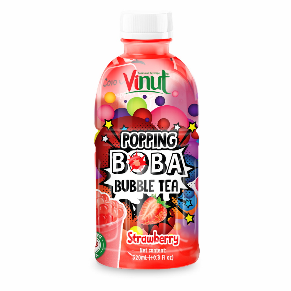 159_strawbeey_boba_tea-1-1.jpg Vinut مشروب شاي فقاعات بوبينغ بوبا بنكهة الفراولة، زجاجة PET سعة 10.8 fl oz (320 mL) - الصورة 1