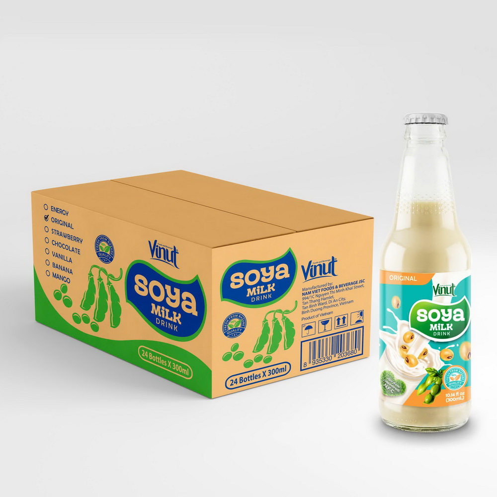 169_Original-Soya-Milk-Bottle-300ml-1-1.jpg Vinut مشروب حليب الصويا الأصلي، خالٍ من التعديل الوراثي، مصنوع من فول الصويا النقي 100%، بدون مواد حافظة مضافة، زجاجة زجاجية سعة 10.14 fl oz (300 mL) - الصورة 1
