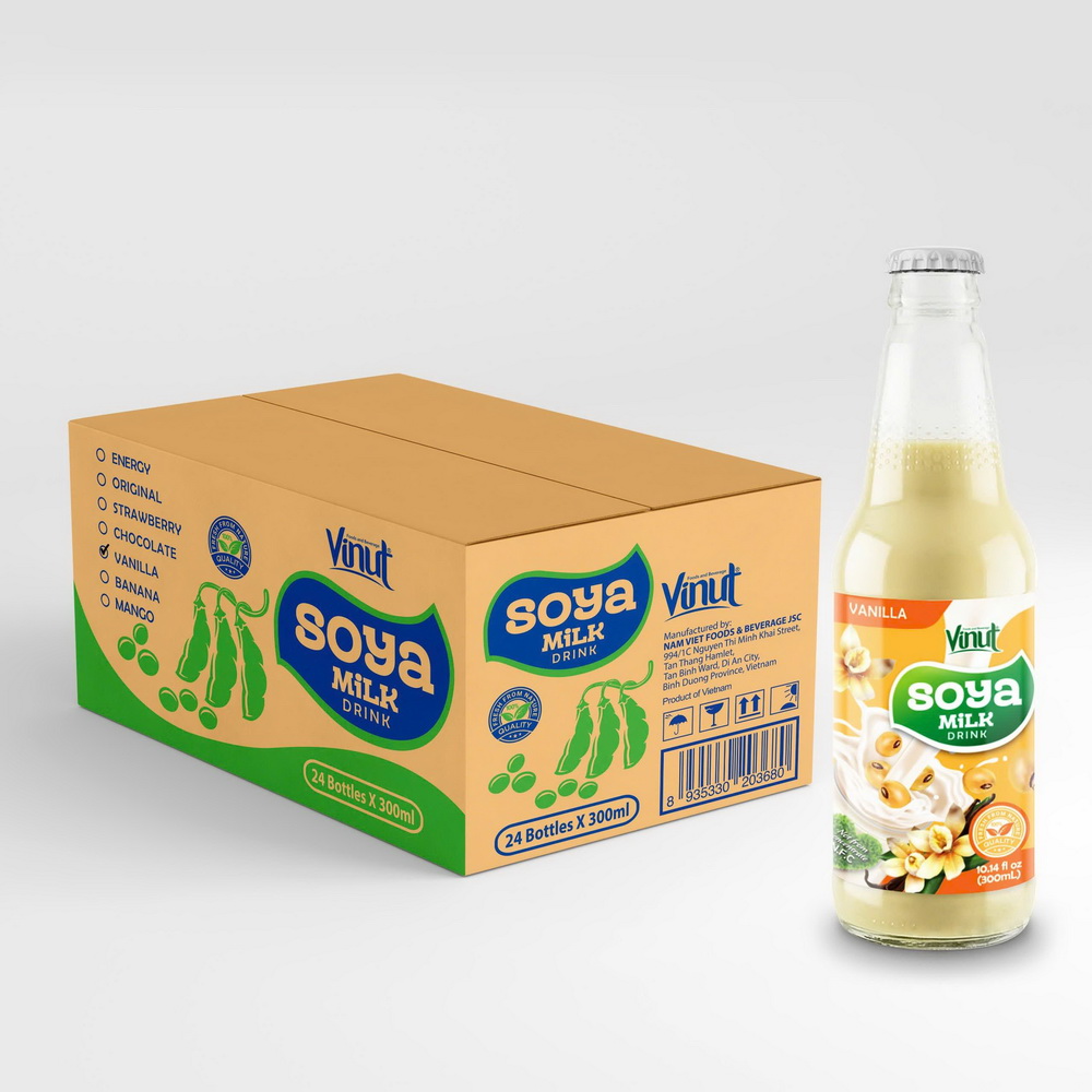 171_Vanilla-Soya-Milk-Bottle-300ml-1-1.jpg Vinut مشروب حليب الصويا بنكهة الفانيليا، خالٍ من التعديل الوراثي، مصنوع من فول الصويا النقي 100%، زجاجة زجاجية سعة 10.14 fl oz (300 mL) - الصورة 1