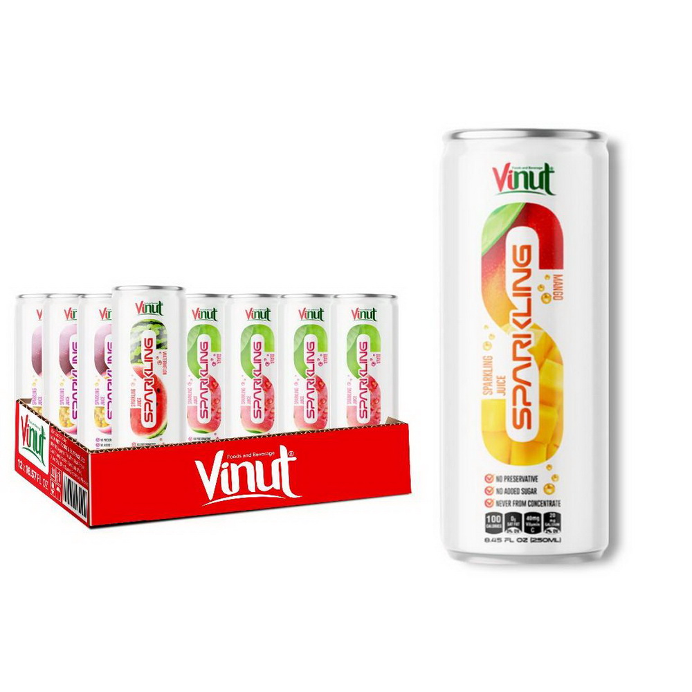 172_Mango-Sparkling-Can-250ml-1-1.jpg Vinut عصير مانجو فوّار، بدون مواد حافظة، بدون سكر مضاف، غير مُصنَّع من مركز، علبة سليم 8.45 fl oz 250 mL - الصورة 1