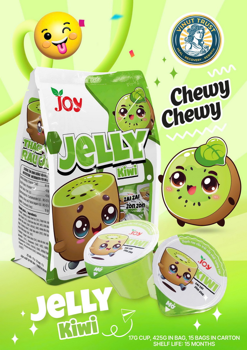 178_Kiwi-Jelly-Vinut-Trust-1-1.jpg JOY حلوى جيلي الكيوي Chewy Chewy Zai Zai Zon Zòn، كيس يحتوي على أكواب 17غ، 425غ - الصورة 1