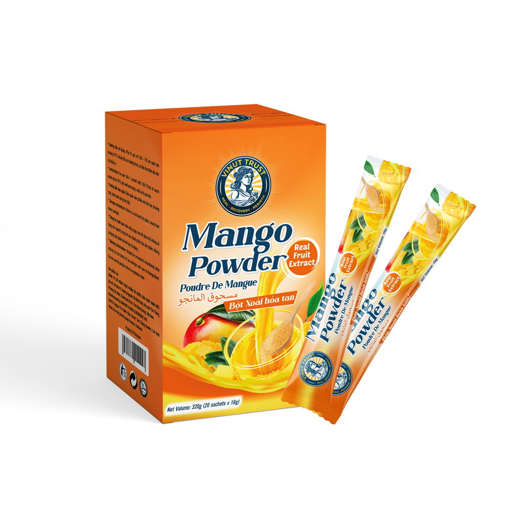 180_Mango-Powder-1-1.jpg Vinut Trust مسحوق المانجو بمستخلص فاكهة حقيقي، علبة تحتوي على 20 ظرفاً × 16غ، 320غ - الصورة 1