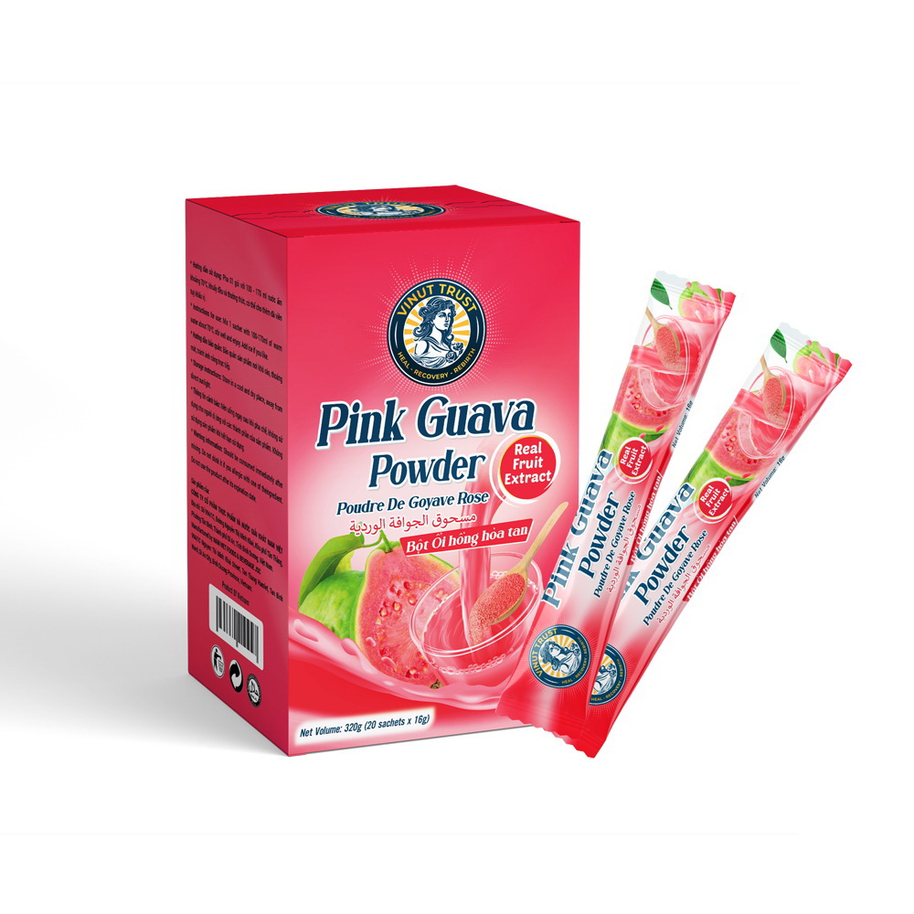 181_Pink-Guava-Powder-1-1.jpg Vinut Trust مسحوق الجوافة الوردية بمستخلص فاكهة حقيقي، علبة تحتوي على 20 ظرفاً × 16غ، 320غ - الصورة 1