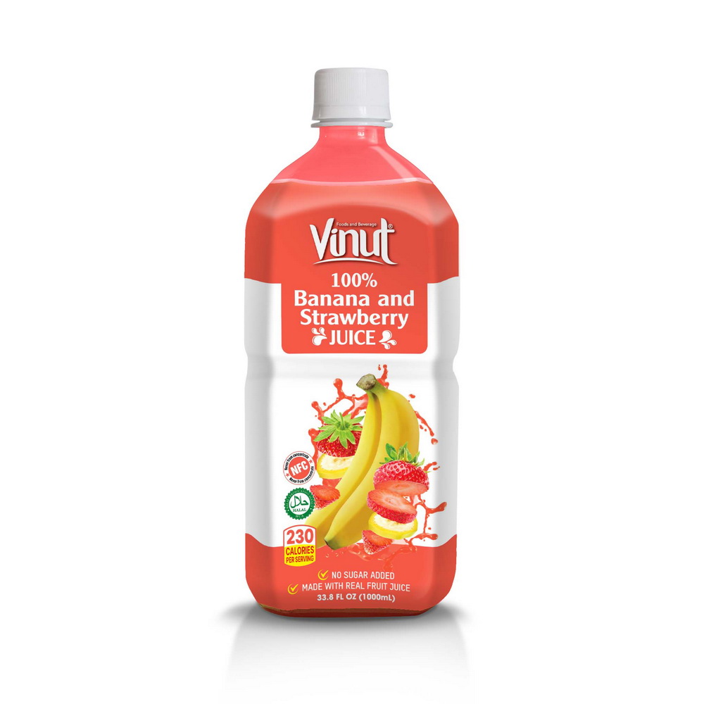 1L_-banana-strawberry.jpg Vinut عصير الموز والفراولة 100%، NFC، بدون سكر مضاف، زجاجة PET سعة 33.8 fl oz 1000 mL - الصورة 1