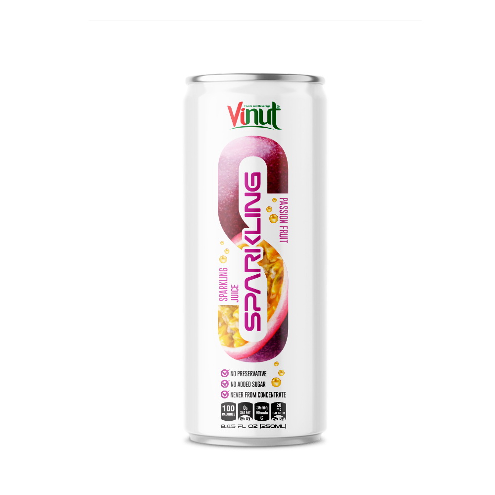 250ml-Sparkling-Passion-fruit-juice.jpg Vinut عصير باشن فروت فوّار، بدون سكر مضاف، علبة سليم 8.45 fl oz 250 mL - الصورة 1