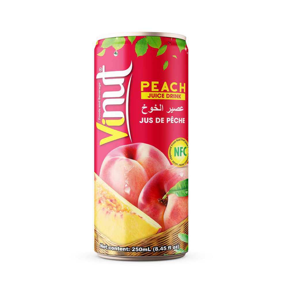 250ml_Peach.jpg Vinut مشروب عصير الخوخ، NFC، علبة سليم 8.45 fl oz 250 mL - الصورة 1