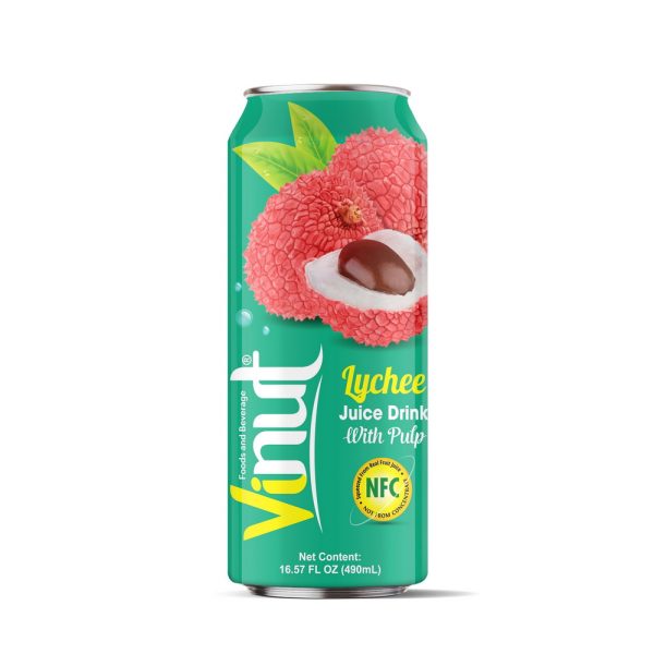 Vinut مشروب عصير الليتشي مع اللب، NFC، علبة سليم 16.57 fl oz 490 mL