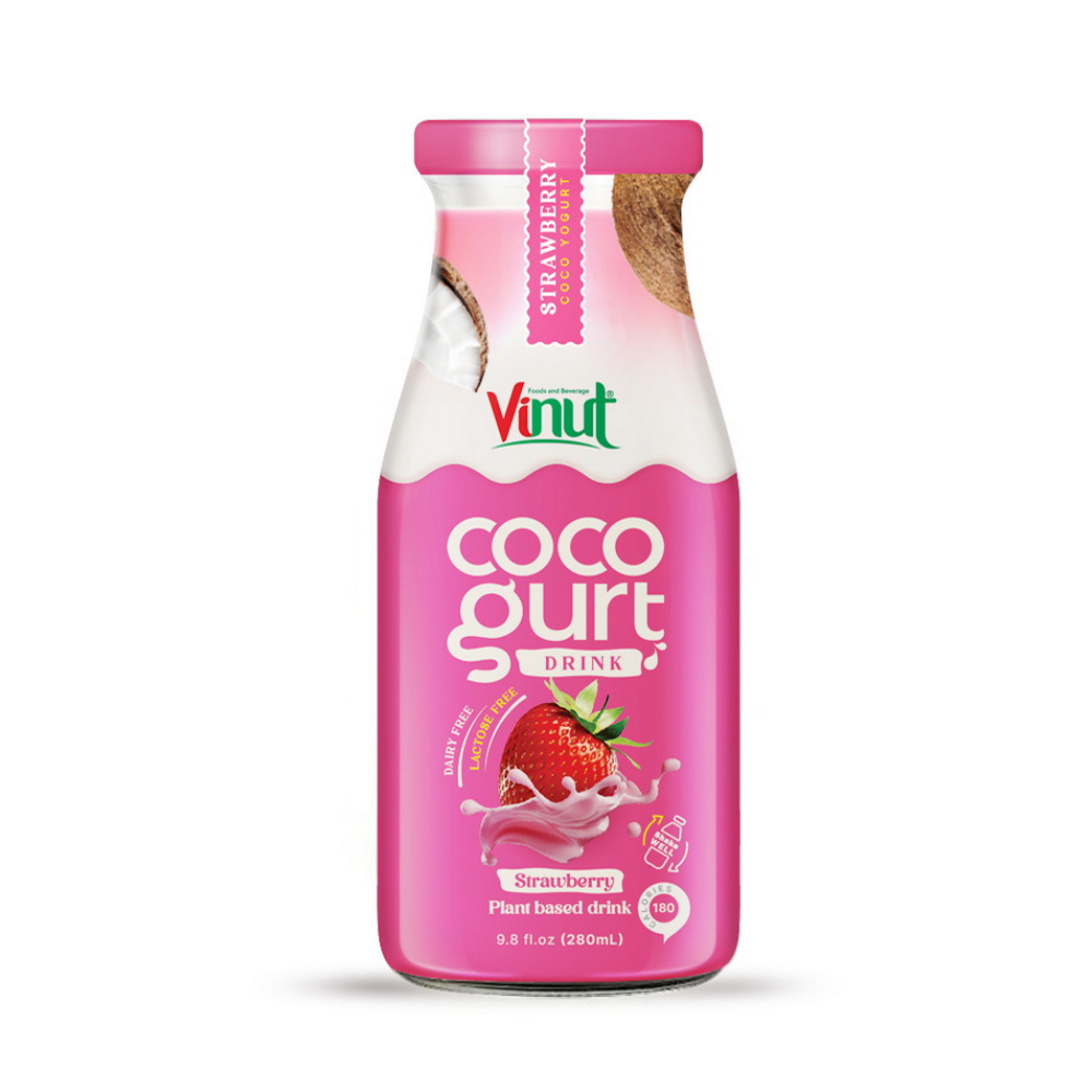 Cocogurt-Strawberry-Glass-Bottle-280ml-1.jpg Vinut مشروب كوكوغورت بنكهة الفراولة، مشروب نباتي، زجاجة زجاجية 9.8 fl oz 280 mL - الصورة 1
