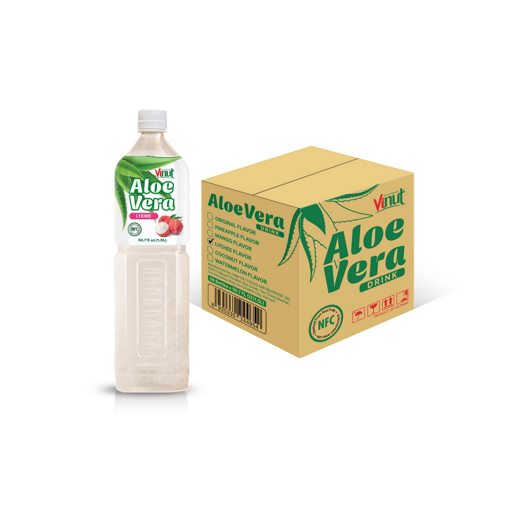 Mokup_Aloe-vera-carton-1.5L-x-06-Lychee.jpg Vinut مشروب الألوفيرا بنكهة الليتشي، NFC، زجاجة PET سعة 50.7 fl oz 1.5 L - الصورة 1