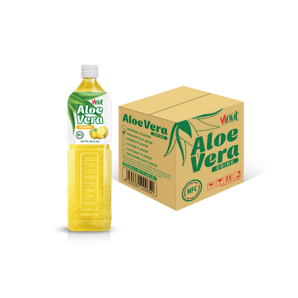 Mokup_Aloe-vera-carton-1.5L-x-06-Pineapple.jpg Vinut مشروب الألوفيرا بنكهة الأناناس، NFC، زجاجة PET سعة 50.7 fl oz 1.5 L - الصورة 1