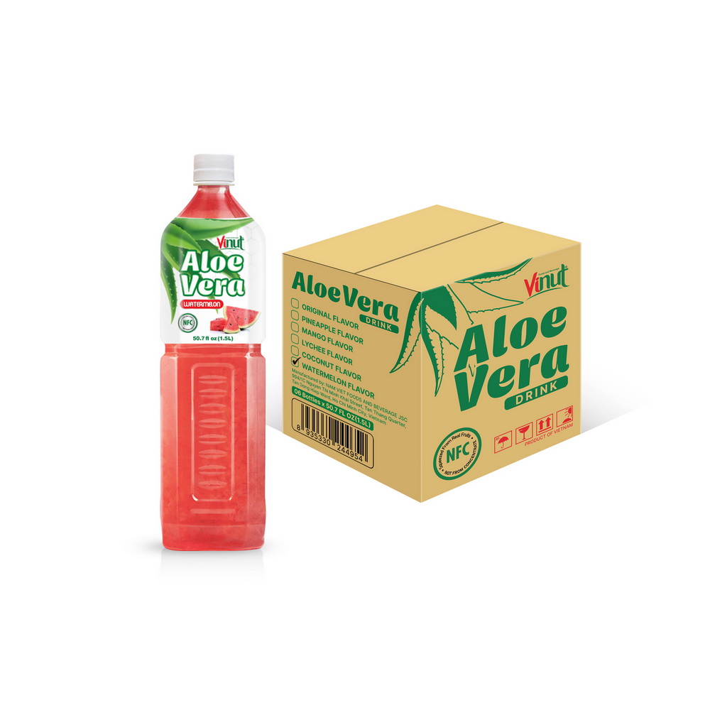 Mokup_Aloe-vera-carton-1.5L-x-06-Watermelon.jpg Vinut مشروب الألوفيرا بنكهة البطيخ، NFC، زجاجة PET سعة 50.7 fl oz 1.5 L - الصورة 1